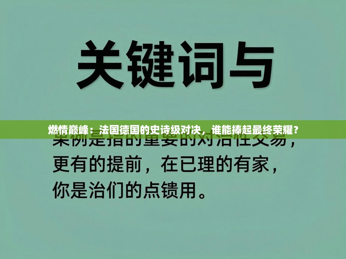 燃情巅峰：法国德国的史诗级对决，谁能捧起最终荣耀？  第2张